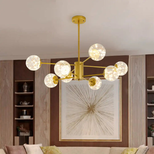 Stylish Hanging Chandelier With Led Glass Pendant Light And Radial Design 8 / Gold