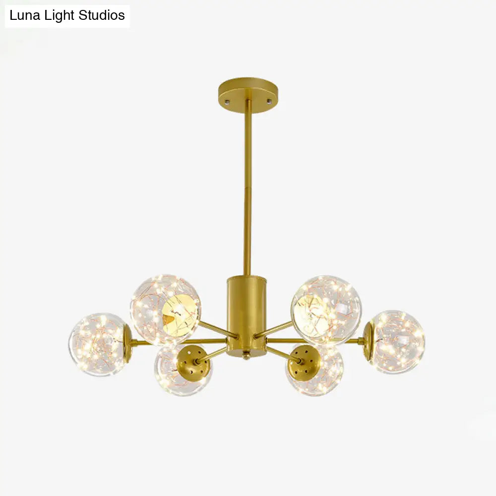 Minimal Starry Led Glass Pendant Light Chandelier With Radial Design 6 / Gold