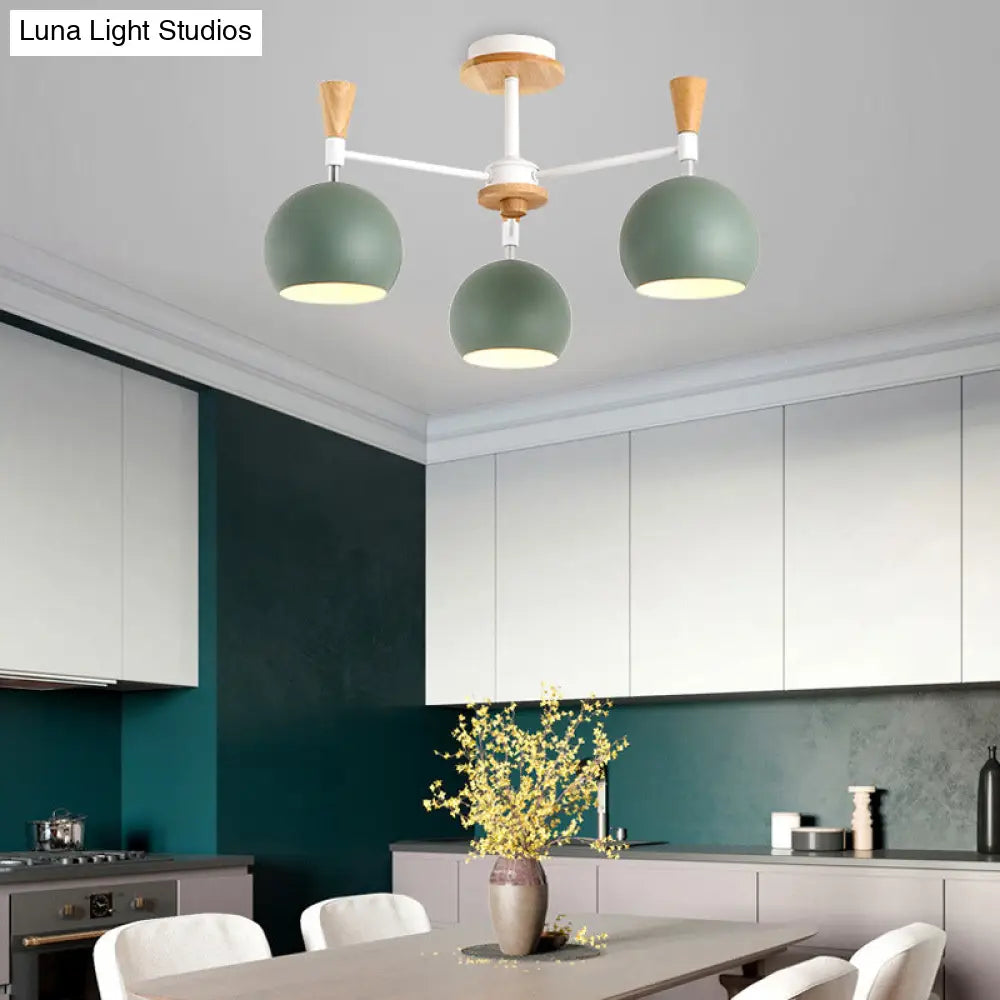 Stylish Hanging Chandelier With Metal Dome And 3 Bulbs - Perfect For Dining Room