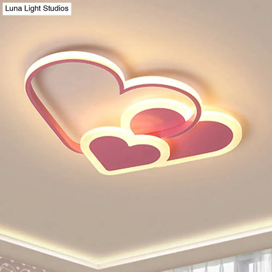 Stylish Heart Ceiling Light For Kindergarten With Acrylic Led Flush Mount Pink / Warm