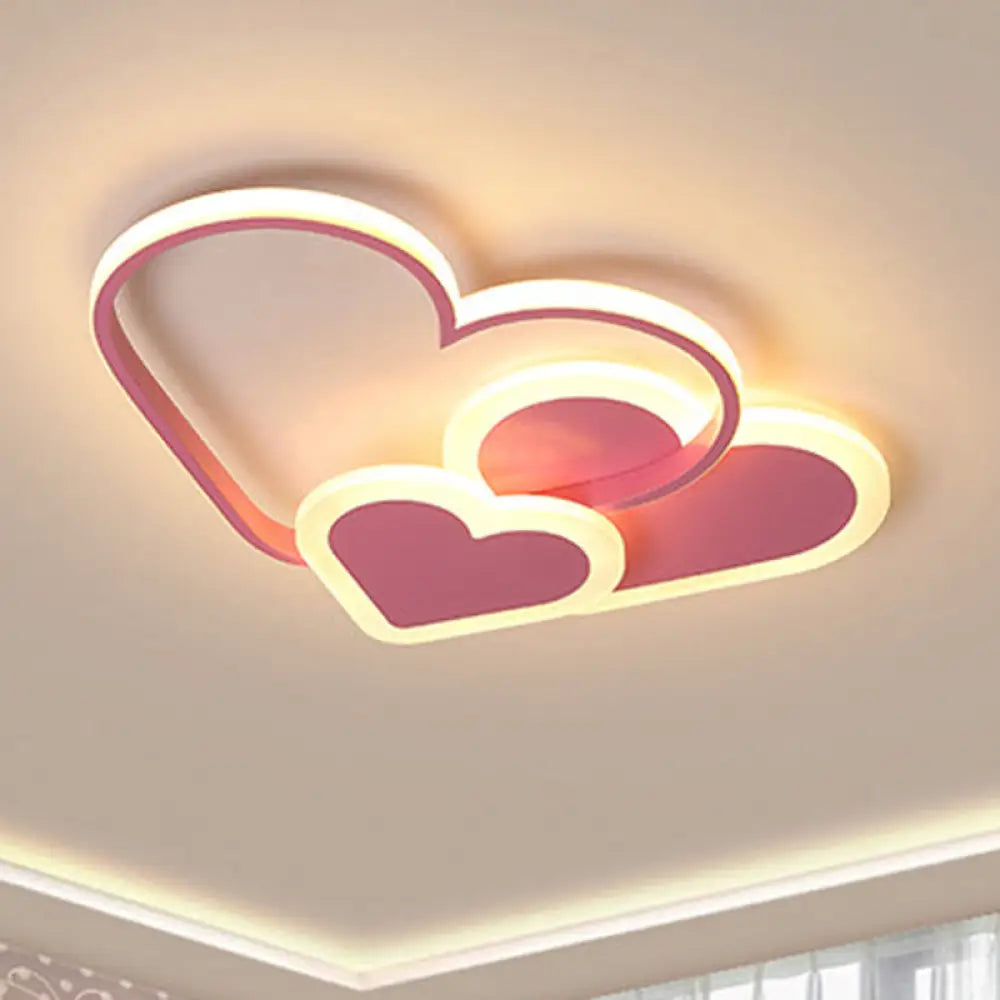 Stylish Heart Ceiling Light For Kindergarten With Acrylic Led Flush Mount Pink / Warm