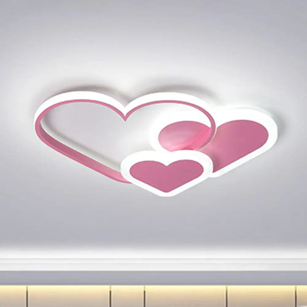 Stylish Heart Ceiling Light For Kindergarten With Acrylic Led Flush Mount Pink / White