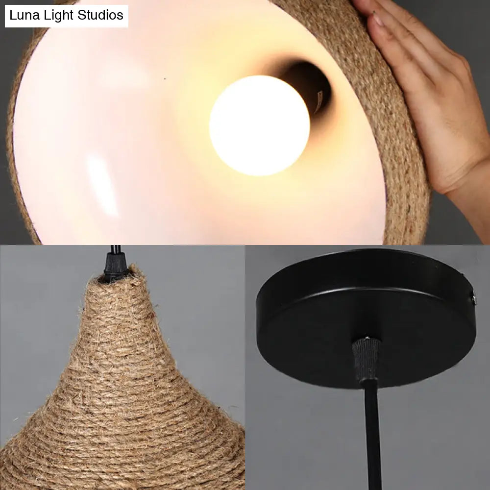 Stylish Hemp Rope Teardrop Pendant Light: Lodge-Inspired Beige Suspension Lamp With 1 Bulb For