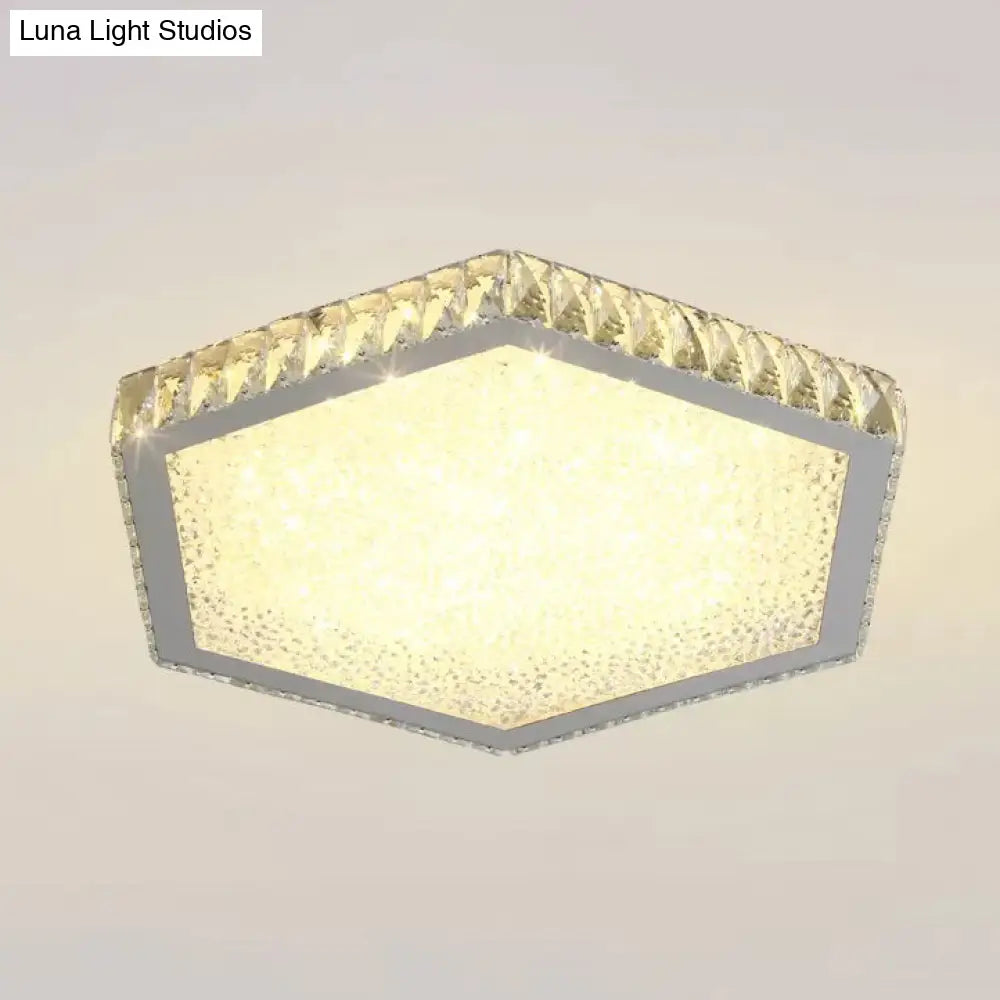 Stylish Hexagon Ceiling Mount Light With Clear Crystals - Perfect For Foyers
