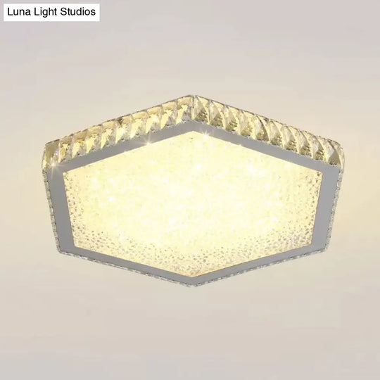 Stylish Hexagon Ceiling Mount Light With Clear Crystals - Perfect For Foyers