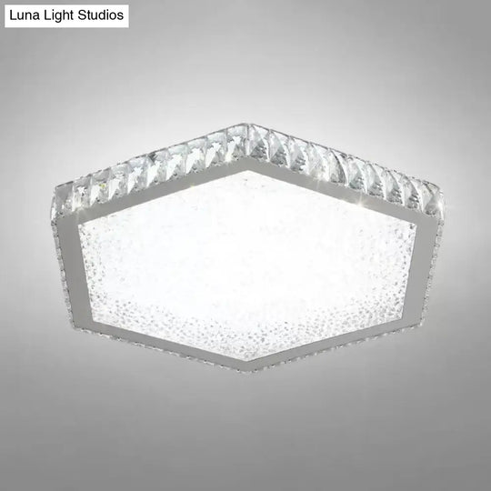 Stylish Hexagon Ceiling Mount Light With Clear Crystals - Perfect For Foyers White /