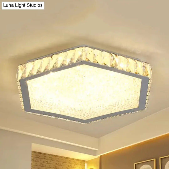 Stylish Hexagon Ceiling Mount Light With Clear Crystals - Perfect For Foyers White / Warm