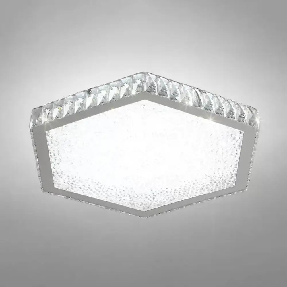 Stylish Hexagon Ceiling Mount Light With Clear Crystals - Perfect For Foyers White /