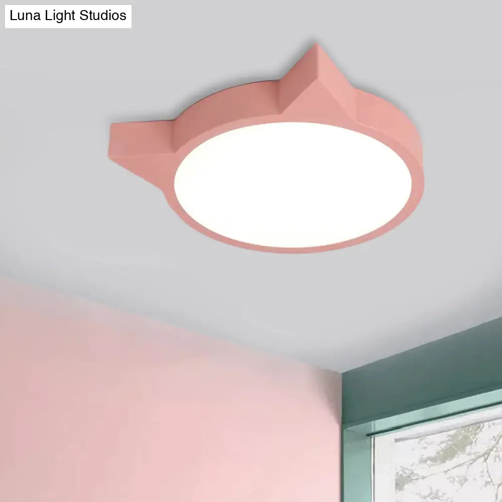 Stylish Kitten Macaron Ceiling Light - Acrylic Candy Colored Flush Mount For Kids Bedroom Pink /