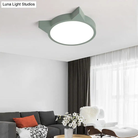 Stylish Kitten Macaron Ceiling Light - Acrylic Candy Colored Flush Mount For Kids Bedroom Green /