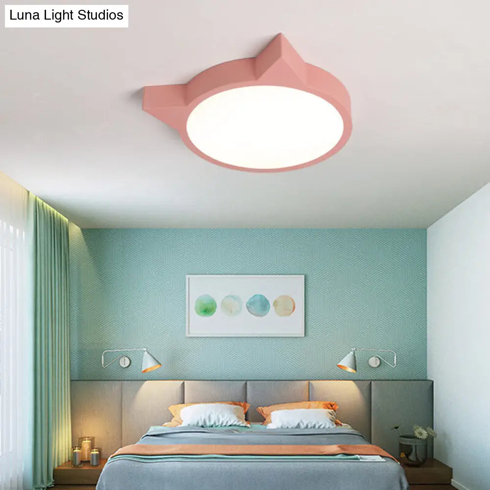 Stylish Kitten Macaron Ceiling Light - Acrylic Candy Colored Flush Mount For Kids Bedroom Pink /