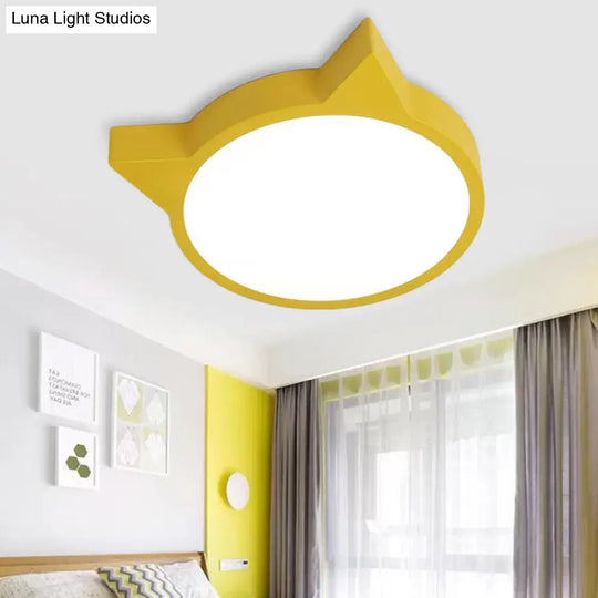 Stylish Kitten Macaron Ceiling Light - Acrylic Candy Colored Flush Mount For Kids Bedroom Yellow /