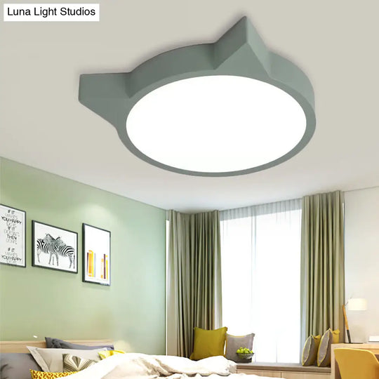 Stylish Kitten Macaron Ceiling Light - Acrylic Candy Colored Flush Mount For Kids Bedroom Green /