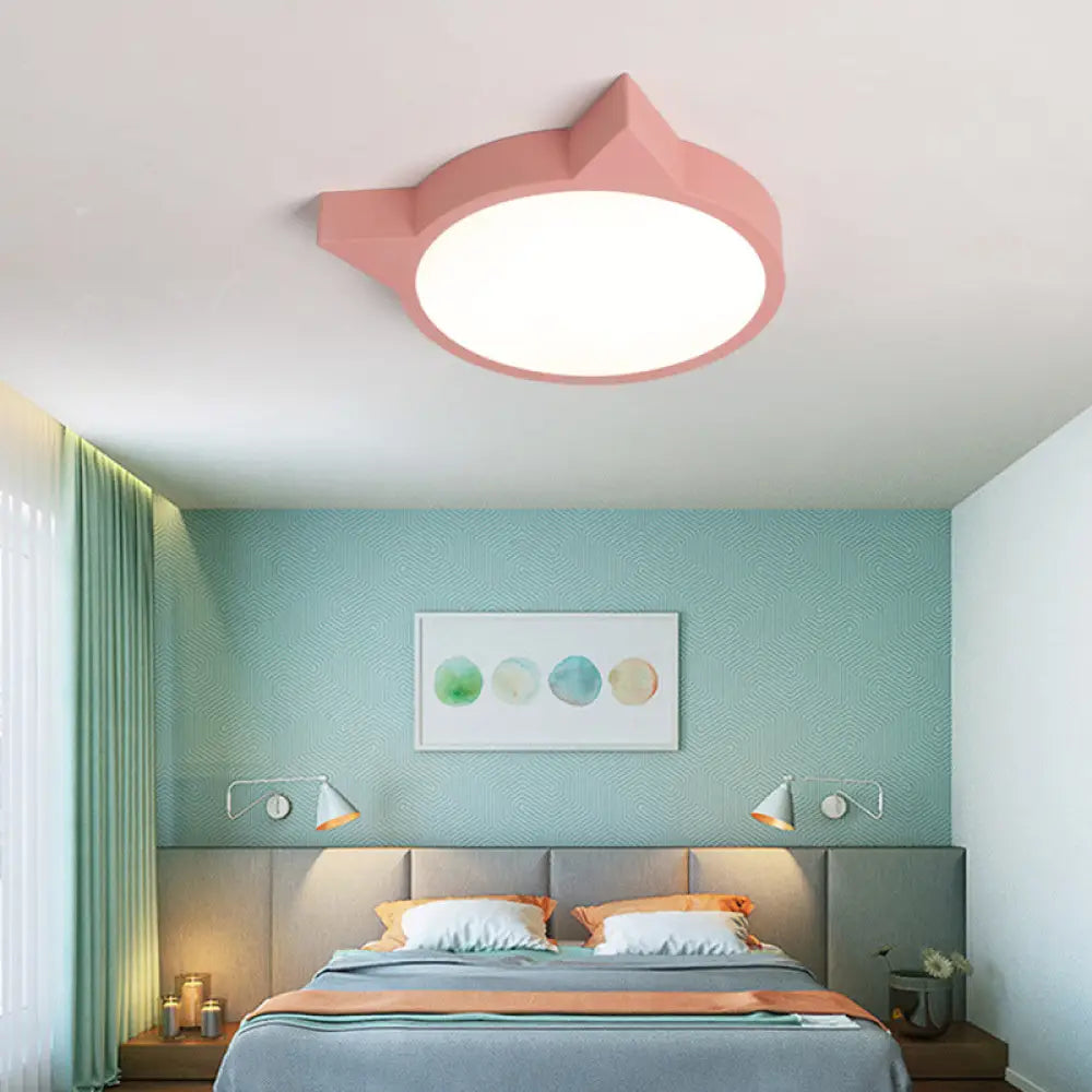 Stylish Kitten Macaron Ceiling Light - Acrylic Candy Colored Flush Mount For Kids’ Bedroom Pink /