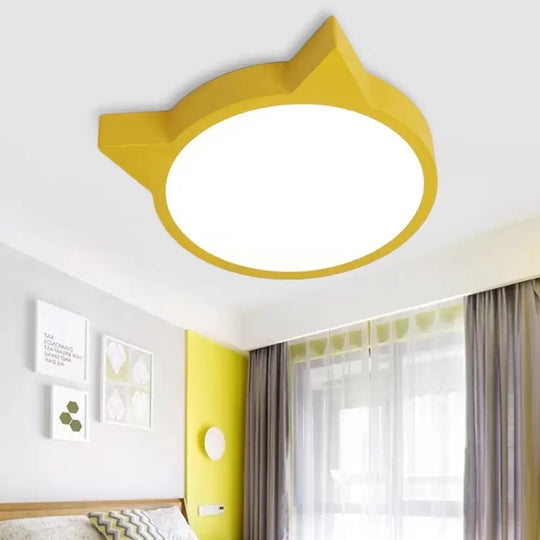 Stylish Kitten Macaron Ceiling Light - Acrylic Candy Colored Flush Mount For Kids’ Bedroom Yellow
