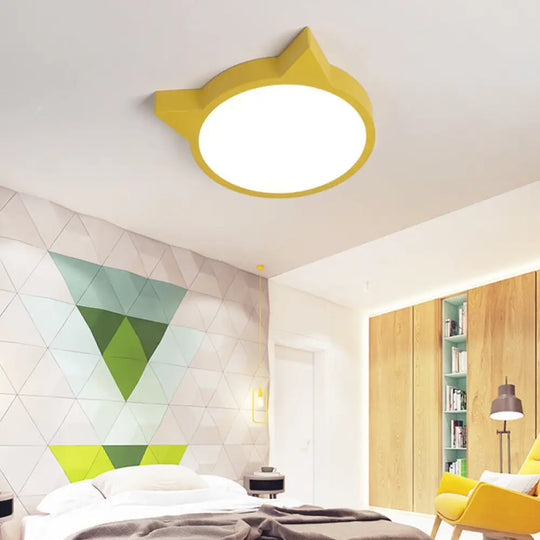 Stylish Kitten Macaron Ceiling Light - Acrylic Candy Colored Flush Mount For Kids’ Bedroom Yellow
