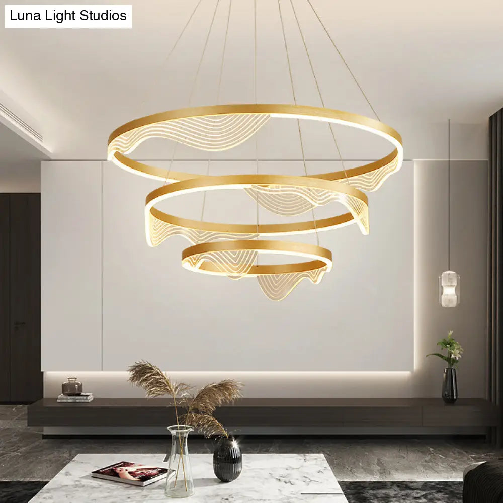 Modern Round Hanging Chandelier With Metal Suspension And Lace Decoration - Ideal For Living Room