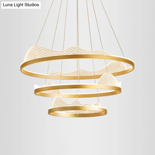 Modern Round Hanging Chandelier With Metal Suspension And Lace Decoration - Ideal For Living Room