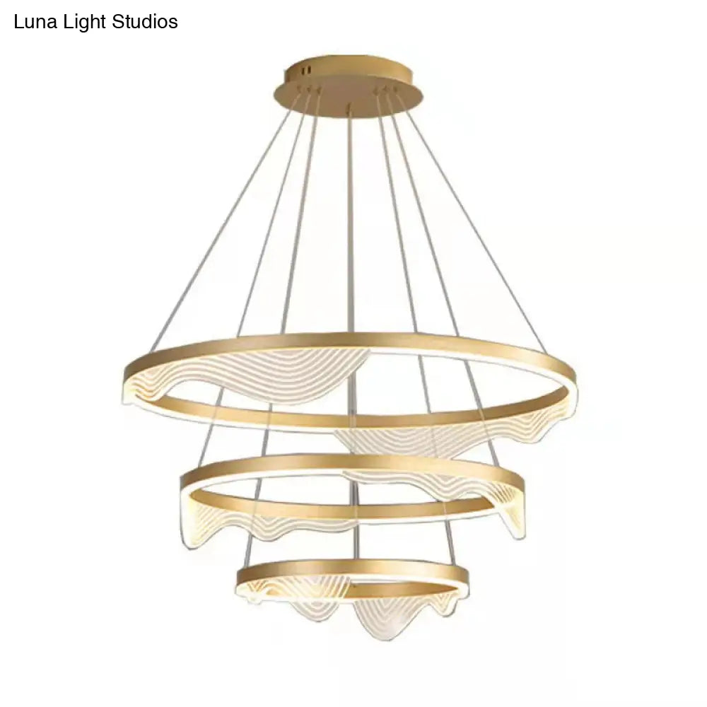 Modern Round Hanging Chandelier With Metal Suspension And Lace Decoration - Ideal For Living Room