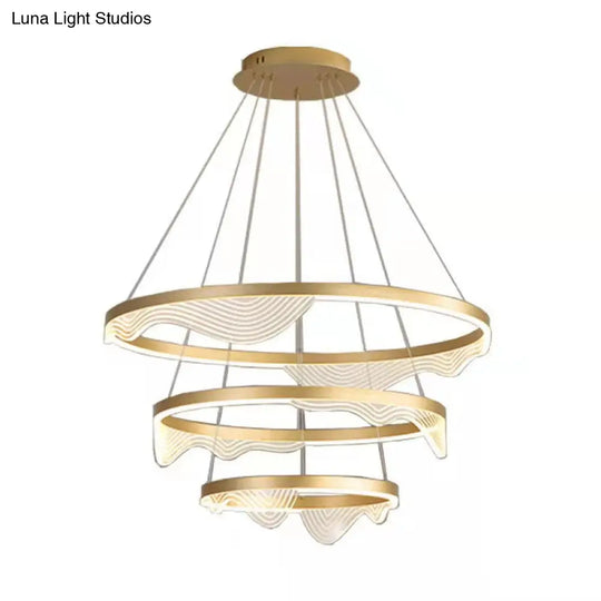 Modern Round Hanging Chandelier With Metal Suspension And Lace Decoration - Ideal For Living Room