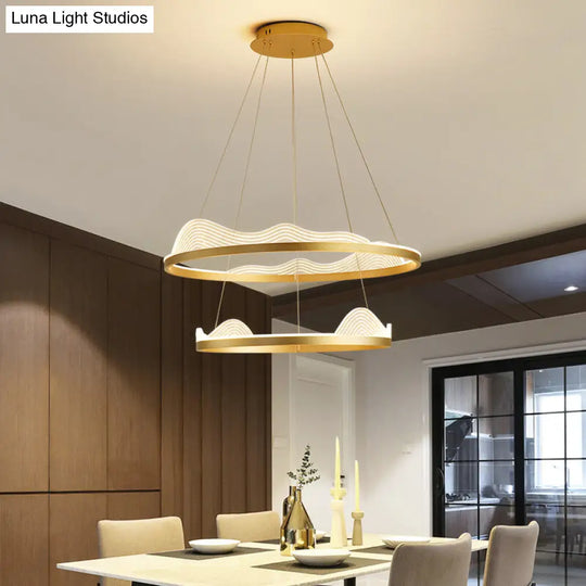 Modern Round Hanging Chandelier With Metal Suspension And Lace Decoration - Ideal For Living Room