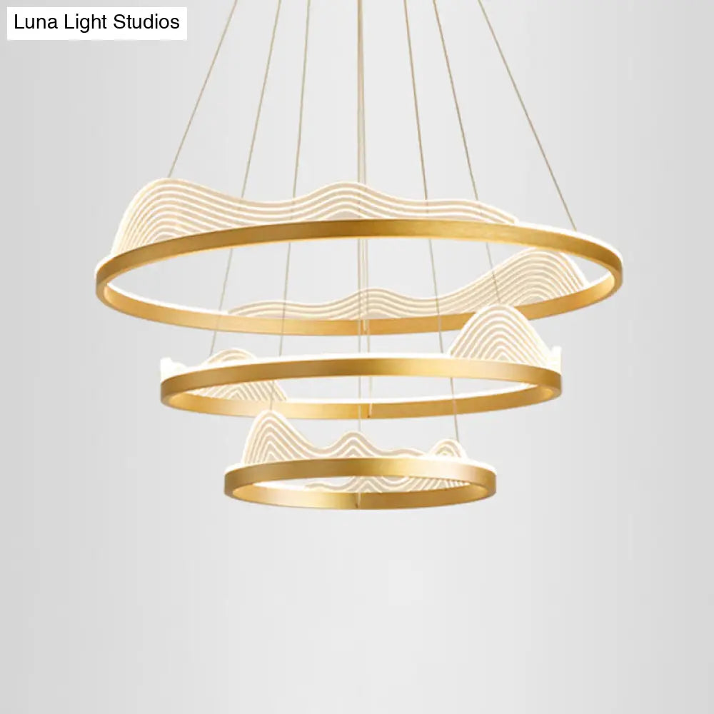 Modern Round Hanging Chandelier With Metal Suspension And Lace Decoration - Ideal For Living Room