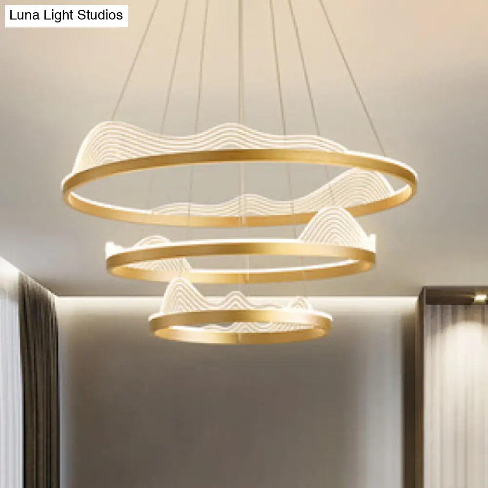 Modern Round Hanging Chandelier With Metal Suspension And Lace Decoration - Ideal For Living Room