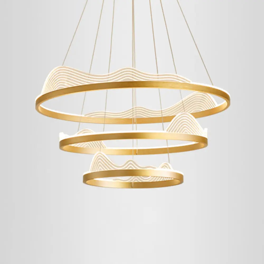 Stylish Lace-Adorned Metal Chandelier: Ultra-Modern Suspension Lighting For Living Room Gold /