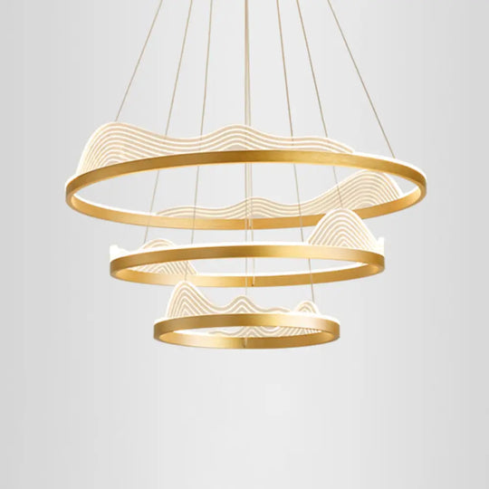 Stylish Lace-Adorned Metal Chandelier: Ultra-Modern Suspension Lighting For Living Room Gold /