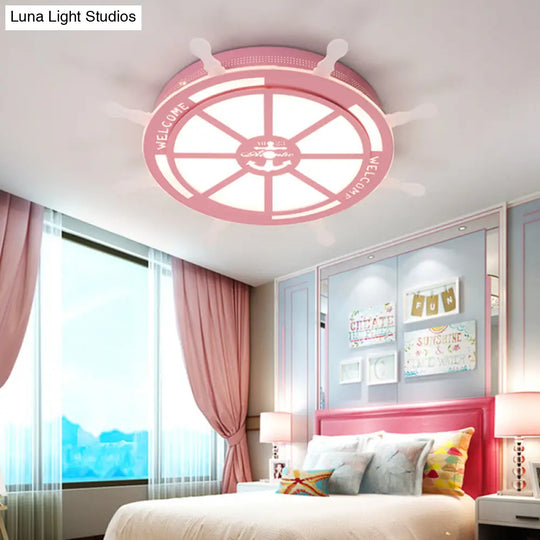 Stylish Led Bedroom Flush Light Fixture - Cartoon Blue/Pink Flushmount Lighting With Rudder Acrylic