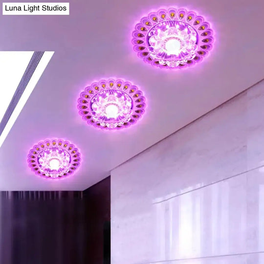 Stylish Led Ceiling Mount Light: Modern Flushmount Lighting With Flower Crystal Shade Clear / Purple