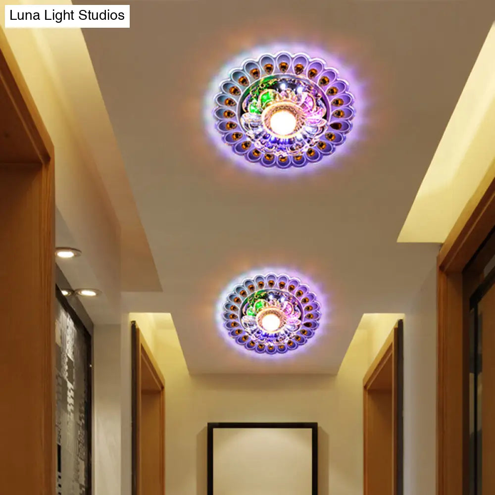 Stylish Led Ceiling Mount Light: Modern Flushmount Lighting With Flower Crystal Shade