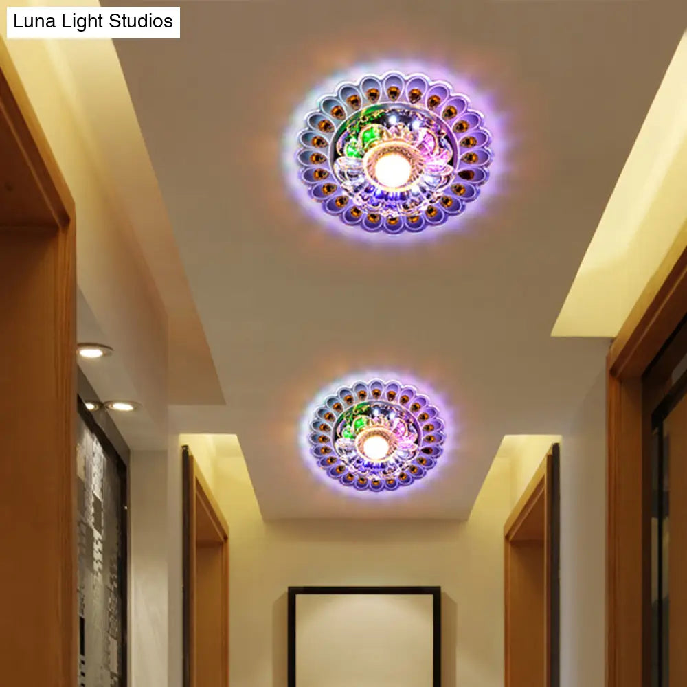 Stylish Led Ceiling Mount Light: Modern Flushmount Lighting With Flower Crystal Shade