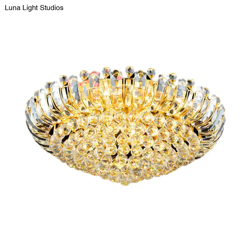 Stylish Led Crystal Orb Flush Mount Chandelier In Gold