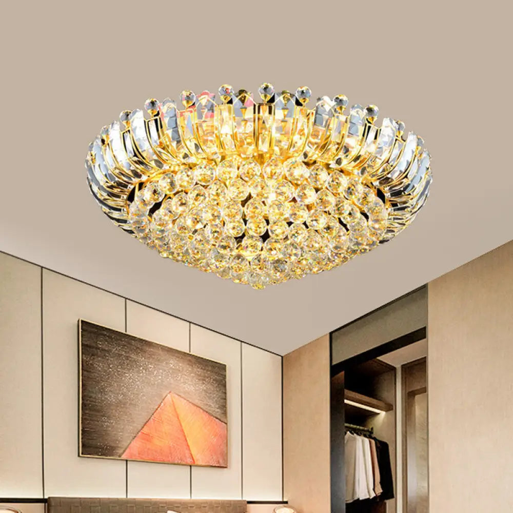 Stylish Led Crystal Orb Flush Mount Chandelier In Gold