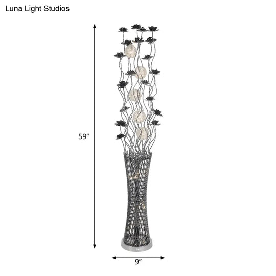 Stylish Led Floor Lamp With Black-Silver Finish Aluminum Tree-Like Design And Tower Shape Base