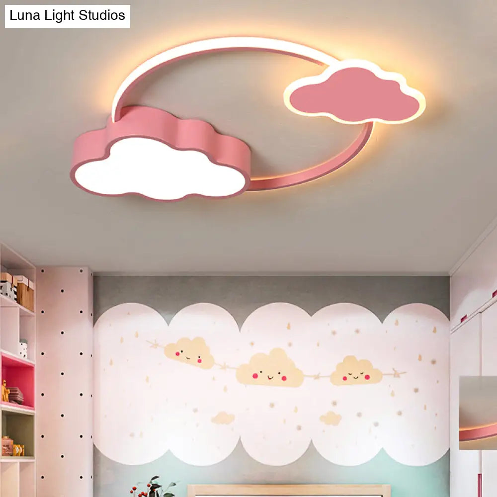 Stylish Led Flush Mount Light In Pink/White With Aluminum & Acrylic Design And Charming