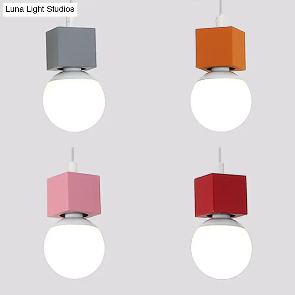 Stylish Loft Bare Bulb Ceiling Hanging Light - Metallic Pendant Lighting With Square Design In