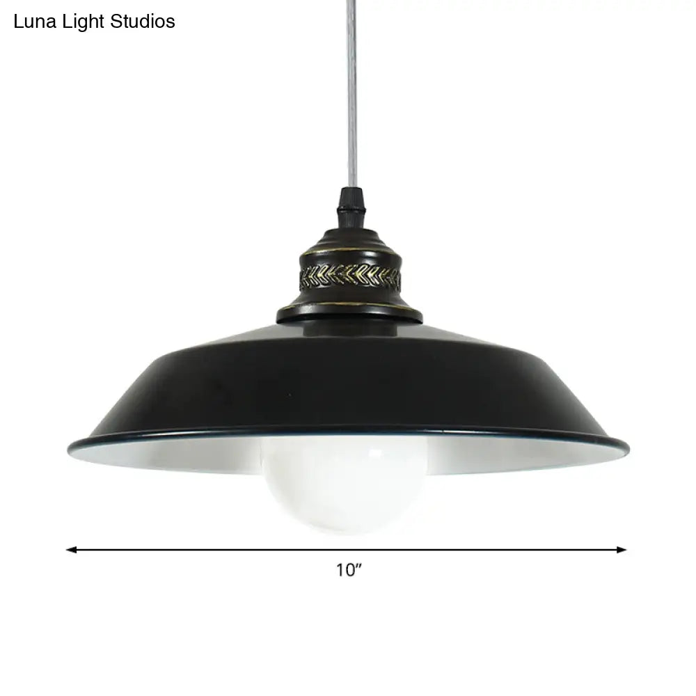 Stylish Loft Barn Lampshade Suspension Light In Black Metallic Ceiling Pendant - 1 10’/14’ Diameter