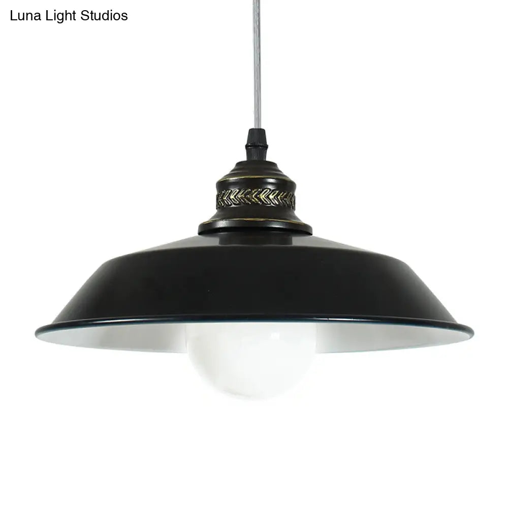 Stylish Loft Barn Lampshade Suspension Light In Black Metallic Ceiling Pendant - 1 10’/14’ Diameter