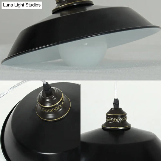 Stylish Loft Barn Lampshade Suspension Light In Black Metallic Ceiling Pendant - 1 10’/14’ Diameter