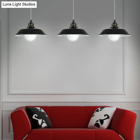 Stylish Loft Barn Lampshade Suspension Light In Black Metallic Ceiling Pendant - 1 10’/14’ Diameter