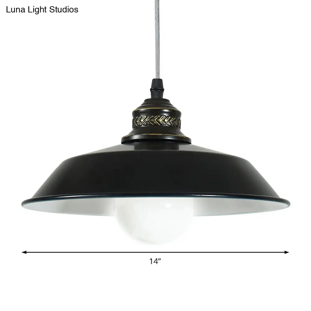 Stylish Loft Barn Lampshade Suspension Light In Black Metallic Ceiling Pendant - 1 10’/14’ Diameter