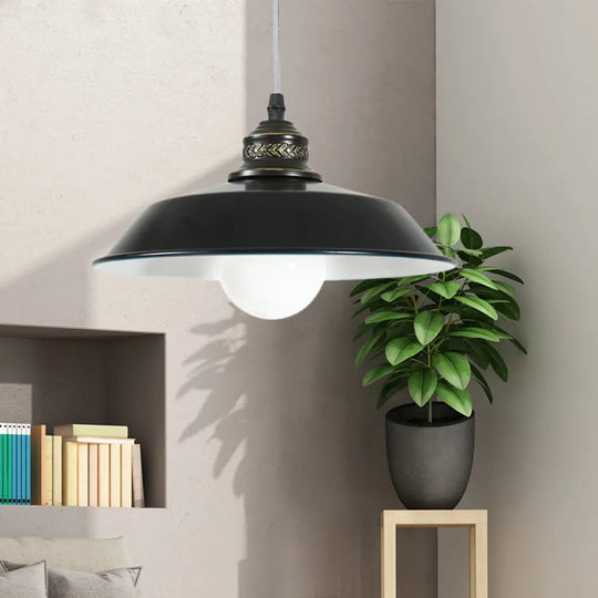 Stylish Loft Barn Lampshade Suspension Light In Black Metallic Ceiling Pendant - 1 10’/14’