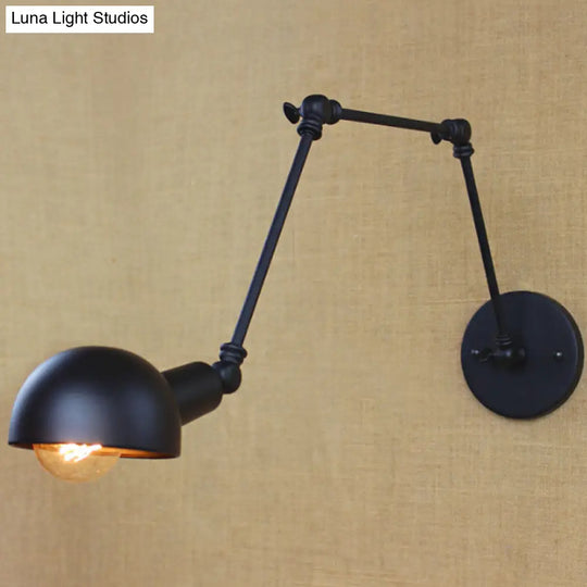 Stylish Loft Bowl Wall Light - Metallic Sconce With Extendable Plug-In Cord (1 Bulb Black)