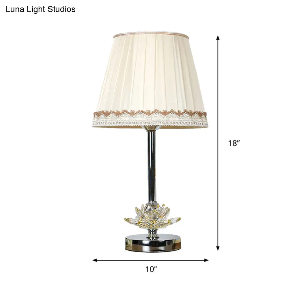 Stylish Lotus Crystal Nightstand Lamp - Modern White Conical Lighting