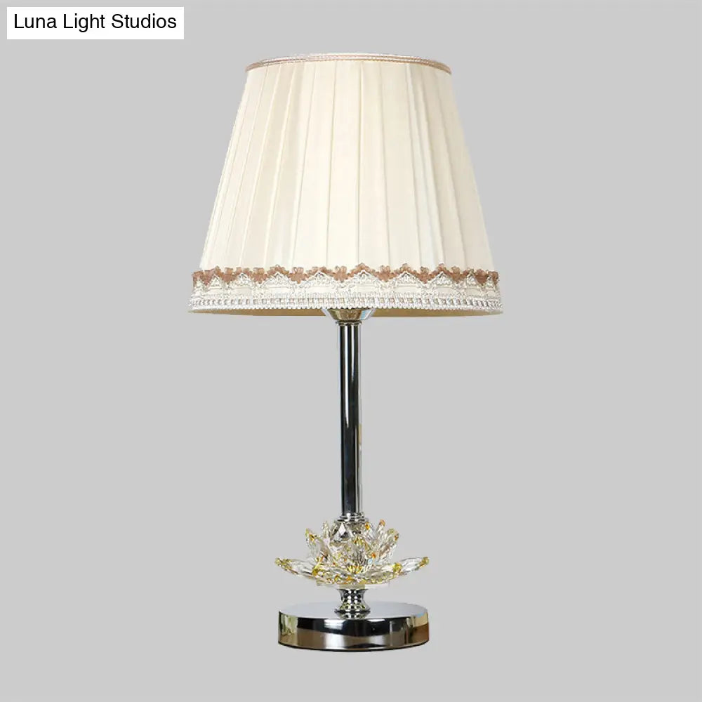 Stylish Lotus Crystal Nightstand Lamp - Modern White Conical Lighting