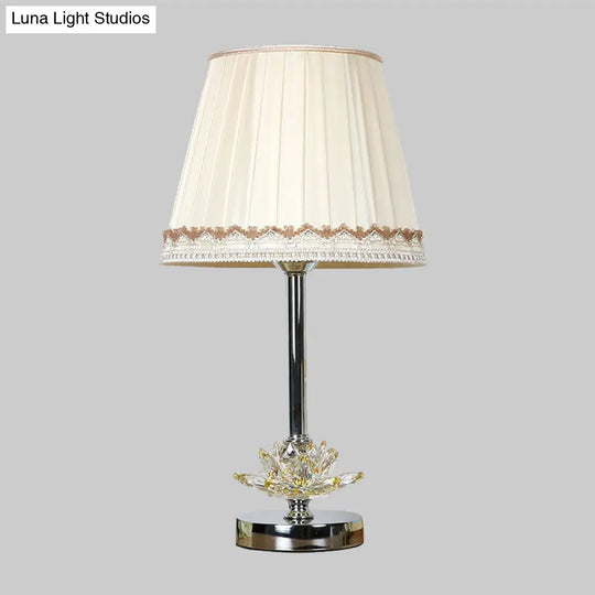 Stylish Lotus Crystal Nightstand Lamp - Modern White Conical Lighting