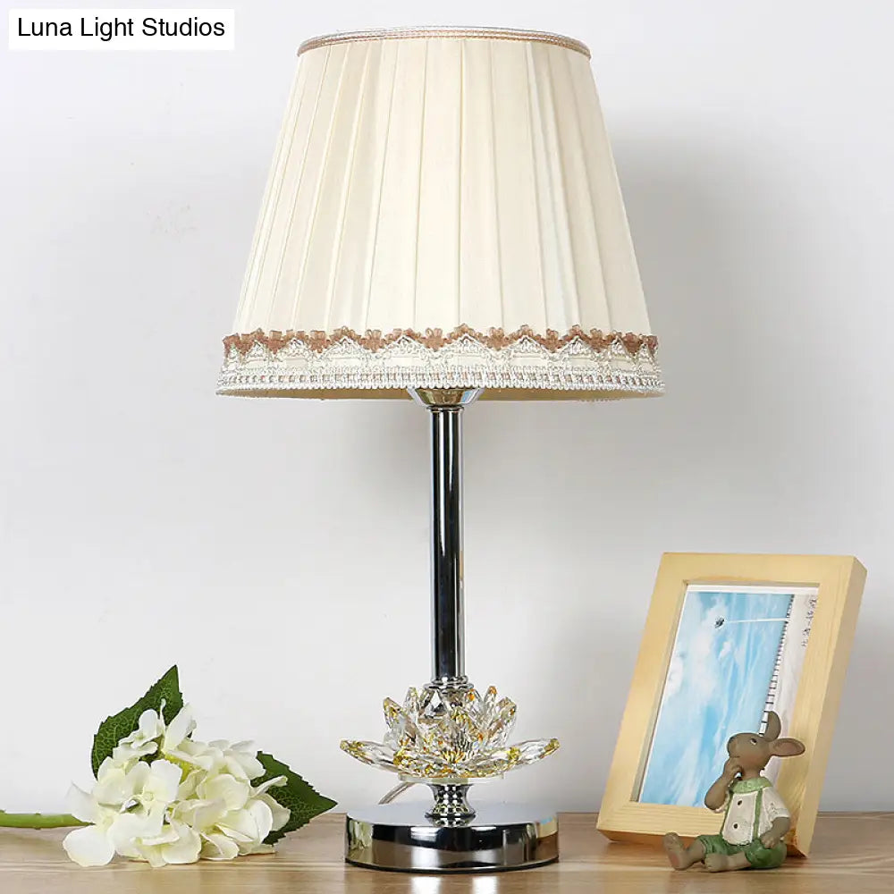 Stylish Lotus Crystal Nightstand Lamp - Modern White Conical Lighting