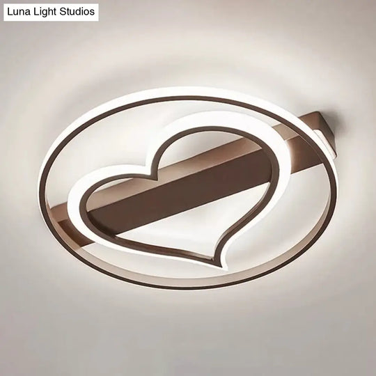 Stylish Loving Heart Acrylic Flush Ceiling Light For Study Room - Modern Design Brown / 16 White